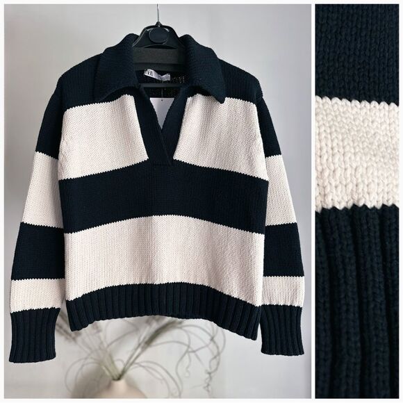 Zara Knit Polo Striped Sweater New - Picture 1 of 10